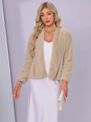 Faux Fur Long Sleeve Open Front Wedding Fluffy Coat