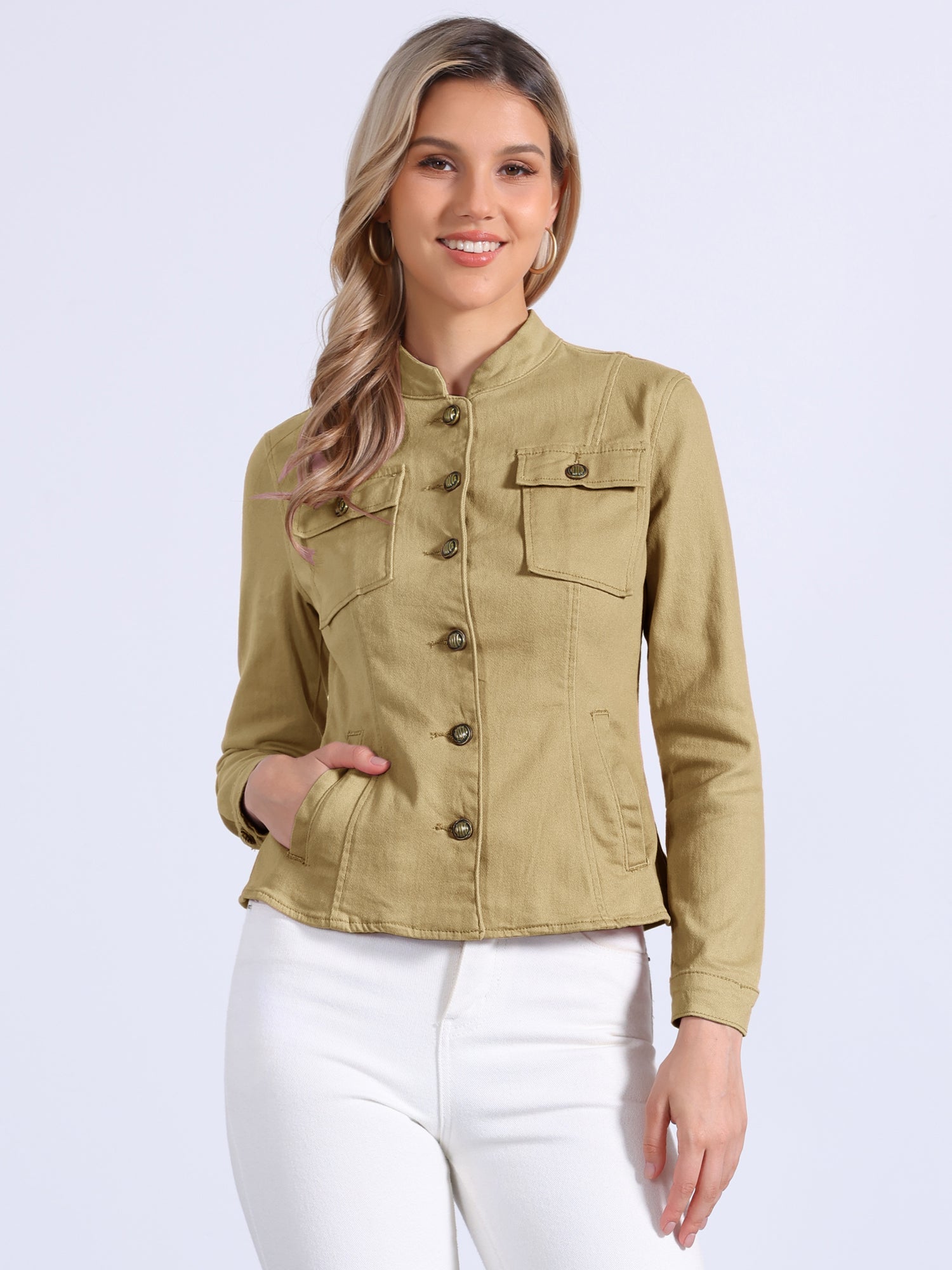 Casual Denim Classic Stand Collar Long Sleeve Jean Jacket