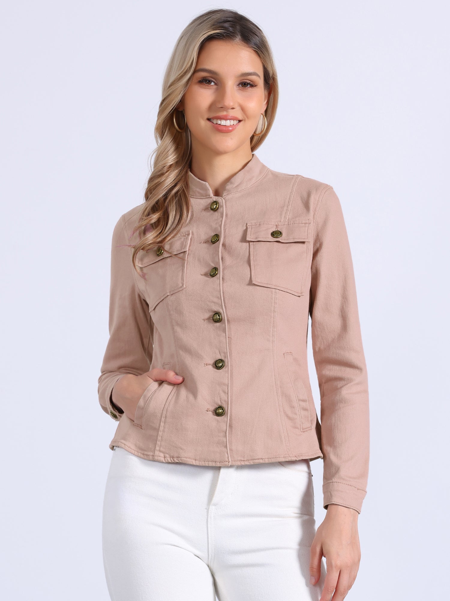 Casual Denim Classic Stand Collar Long Sleeve Jean Jacket