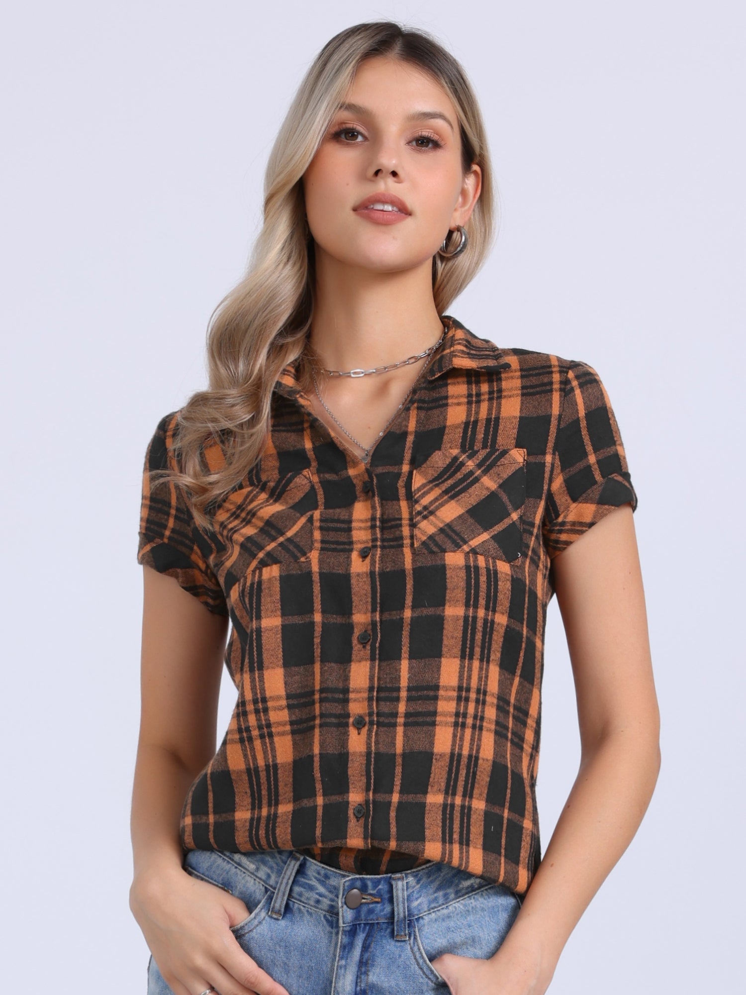 Cotton Classic Button Down Plaid Short Sleeve Shirt