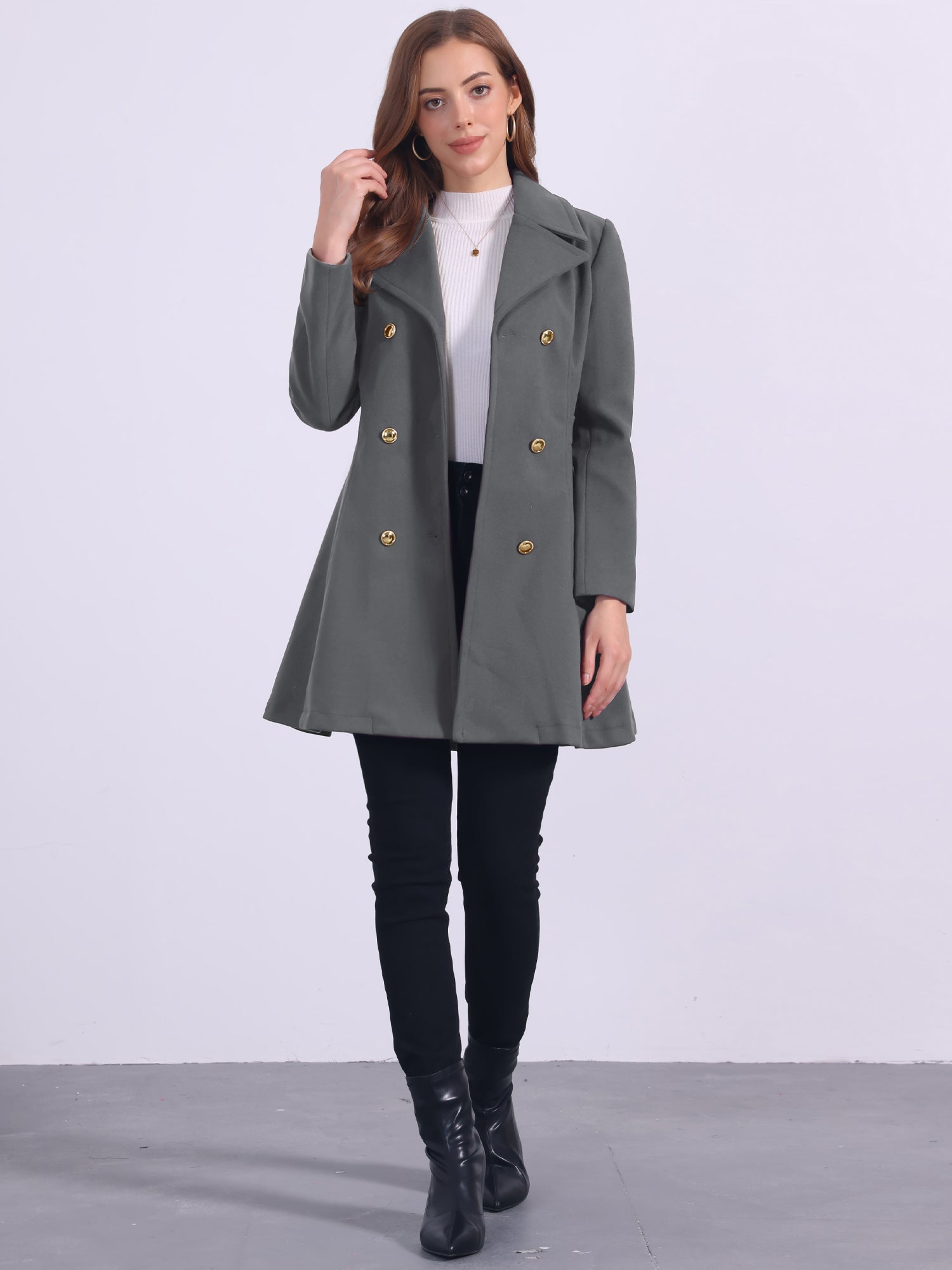Winter Long Lapel Collar Contrast Double Breast Coat