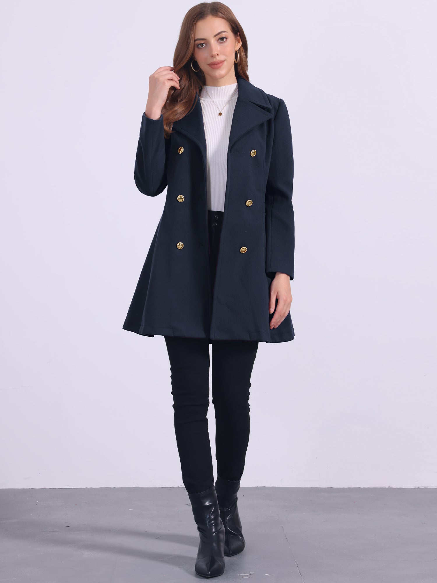 Winter Long Lapel Collar Contrast Double Breast Coat