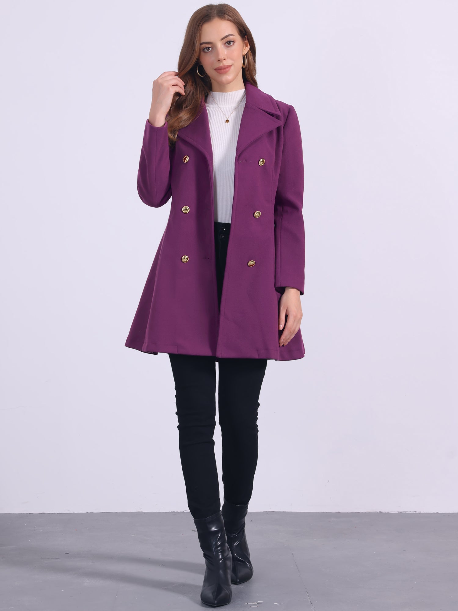 Winter Long Lapel Collar Contrast Double Breast Coat