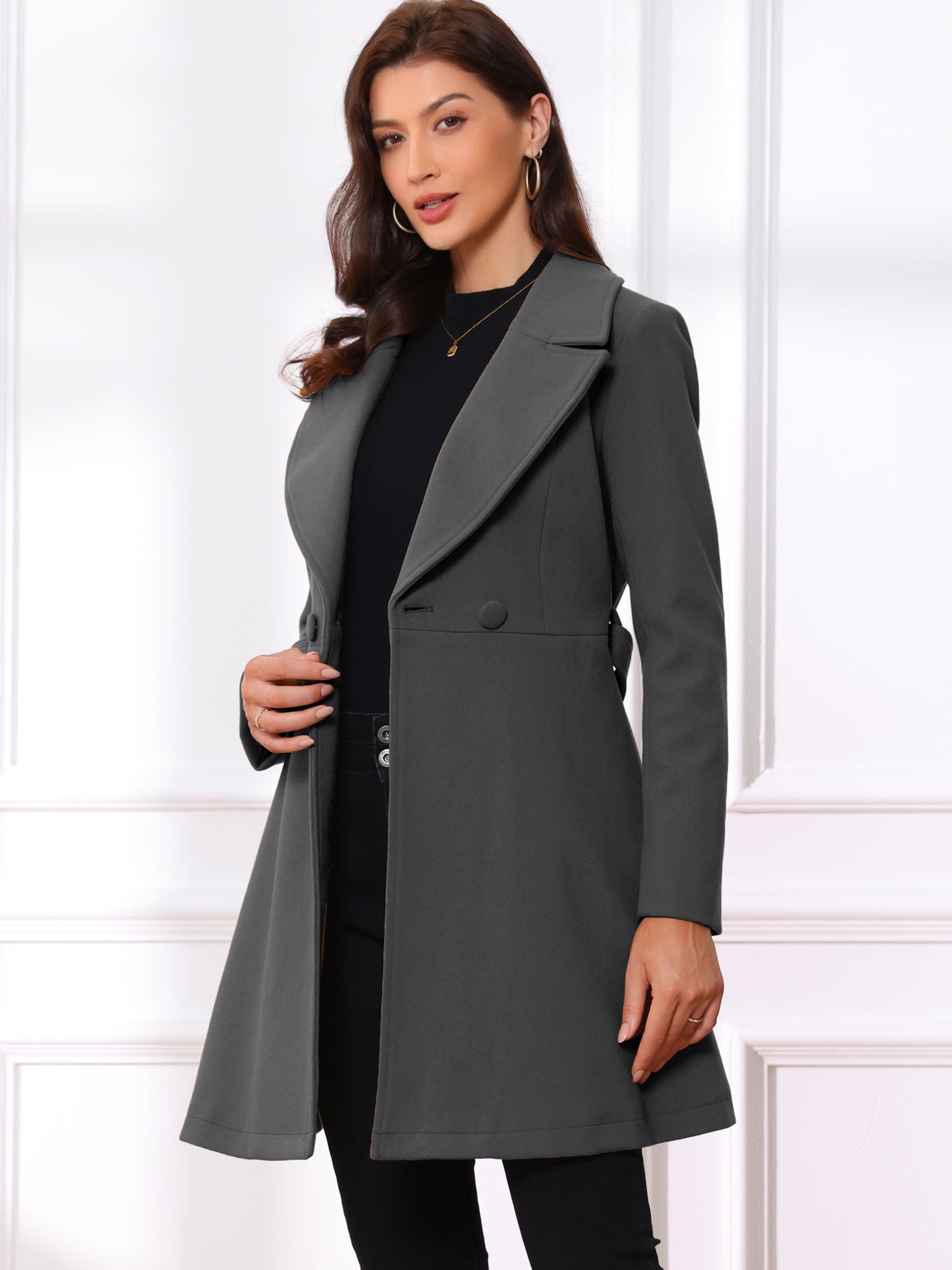 Elegant Overcoat Shawl Collar Single Winter Belted Long Coat