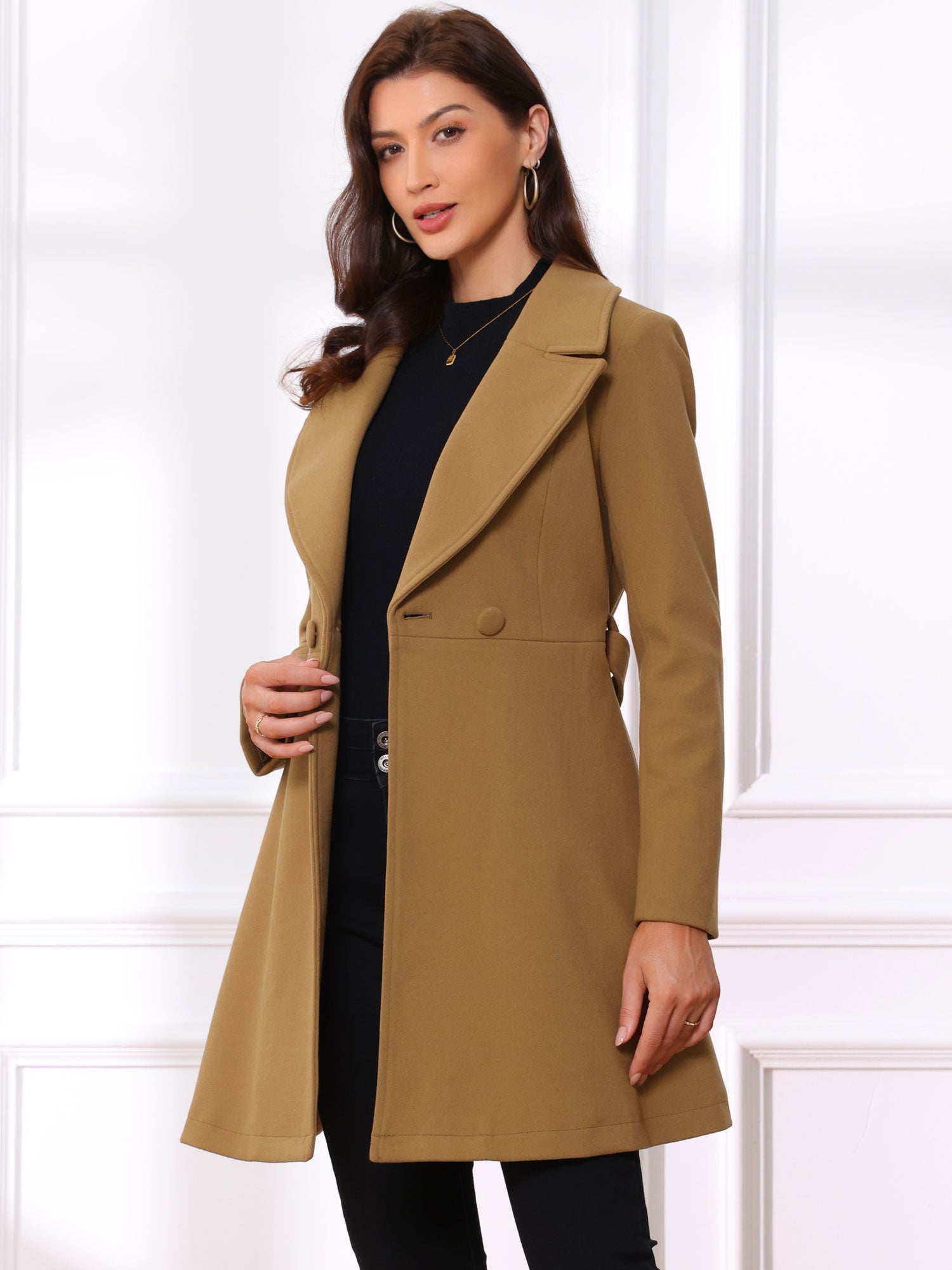 Elegant Overcoat Shawl Collar Single Winter Belted Long Coat