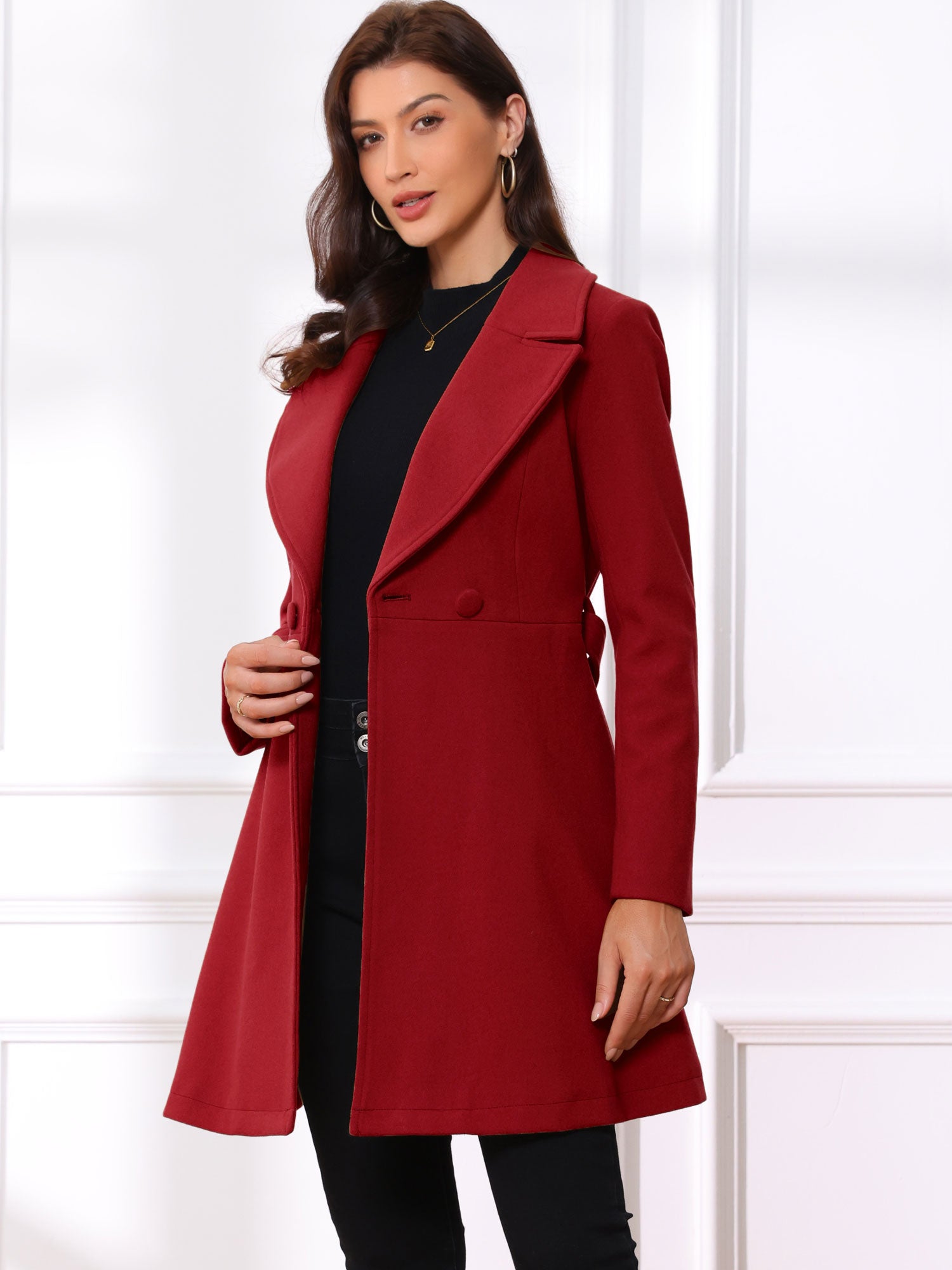 Elegant Overcoat Shawl Collar Single Winter Belted Long Coat