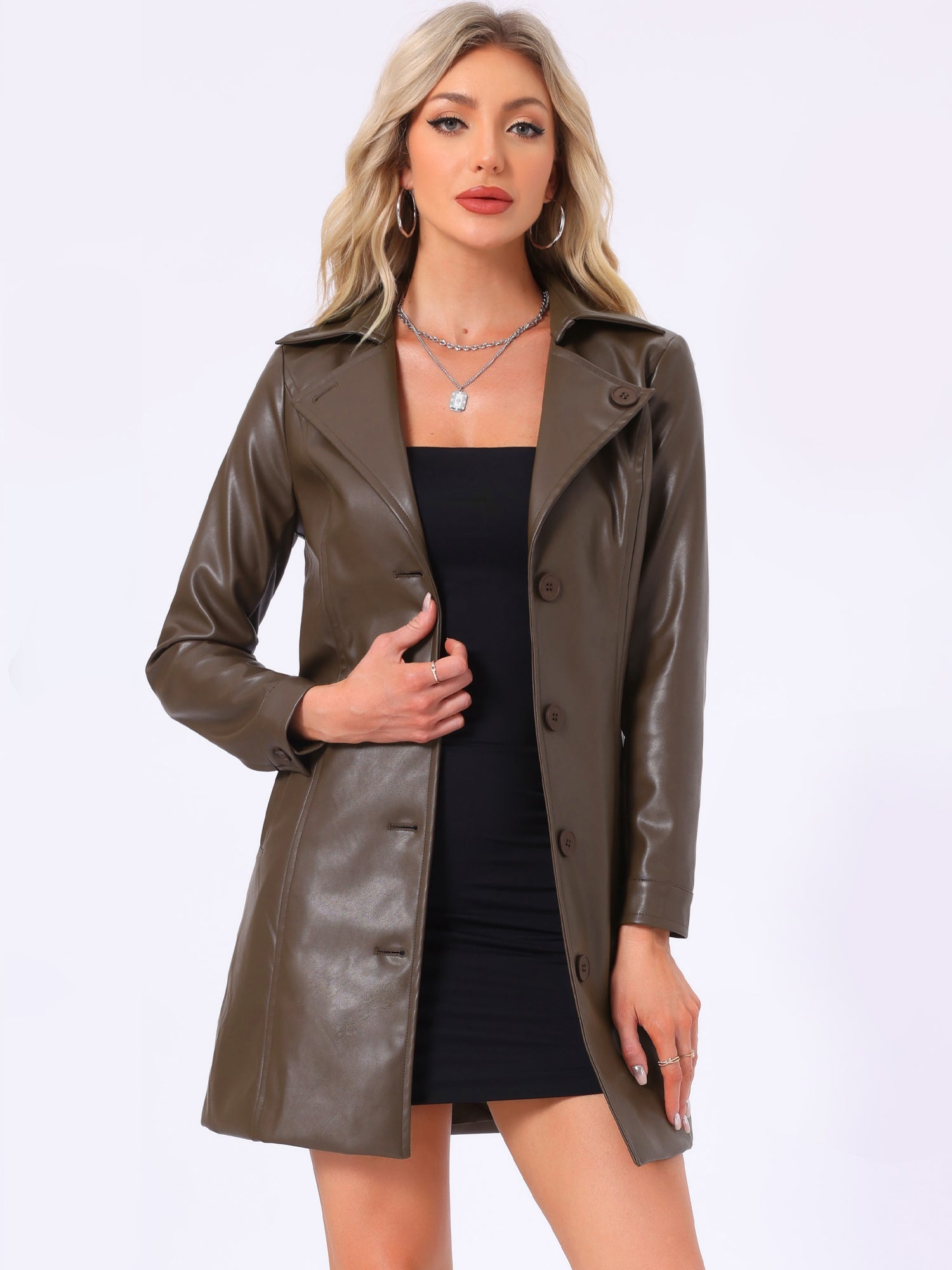 Faux Leather Notched Lapel Collar Button Down Steampunk PU Jacket