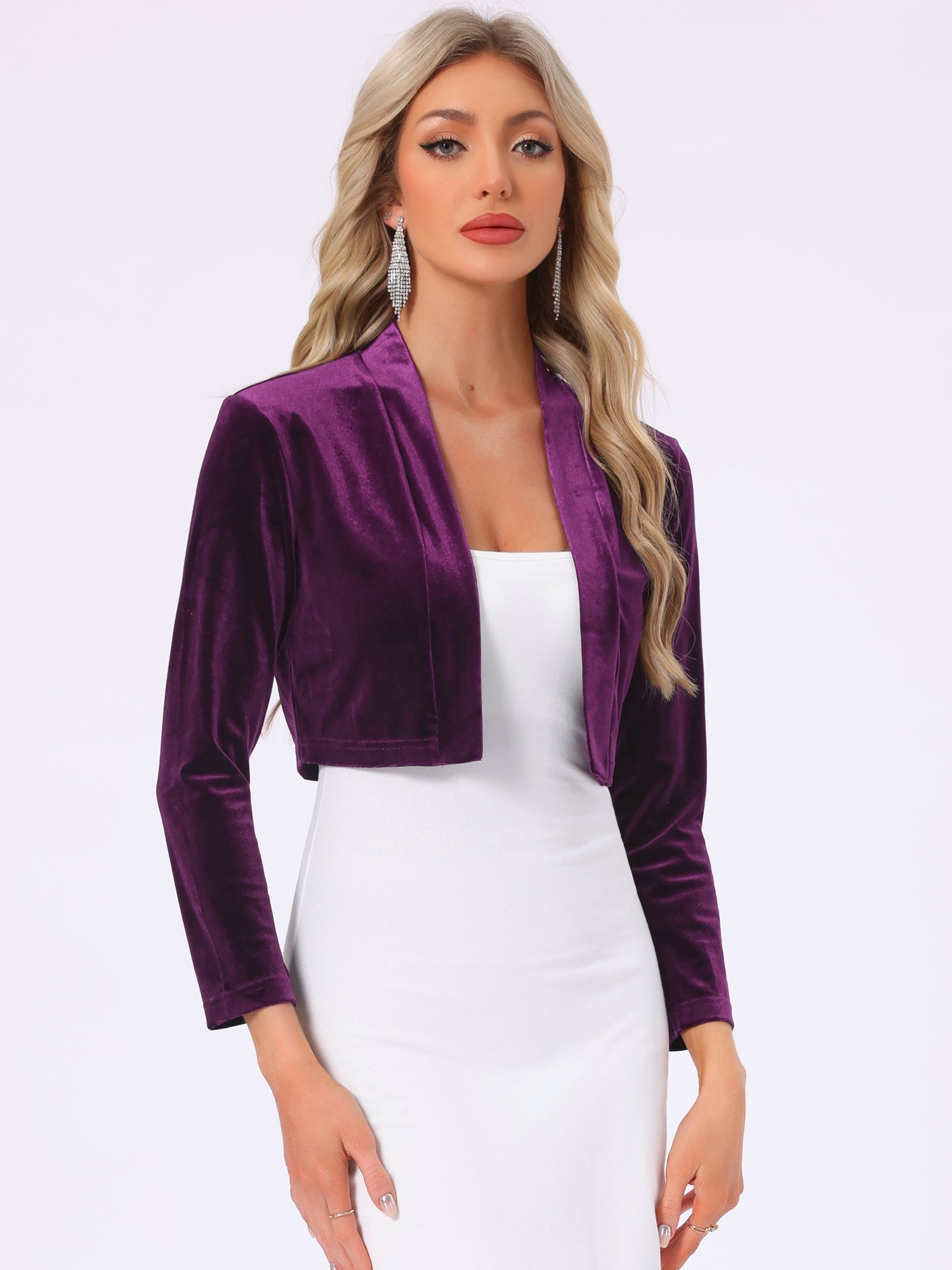 Velvet Long Sleeve Open Front Cropped Bolero Shrugs