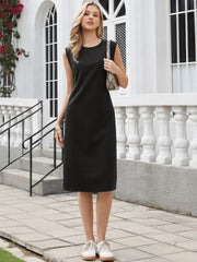 Sleeveless Round Neck Casual Split Midi Dress