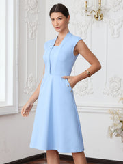 Cap Sleeve Pockets Midi Length Office Work Dress