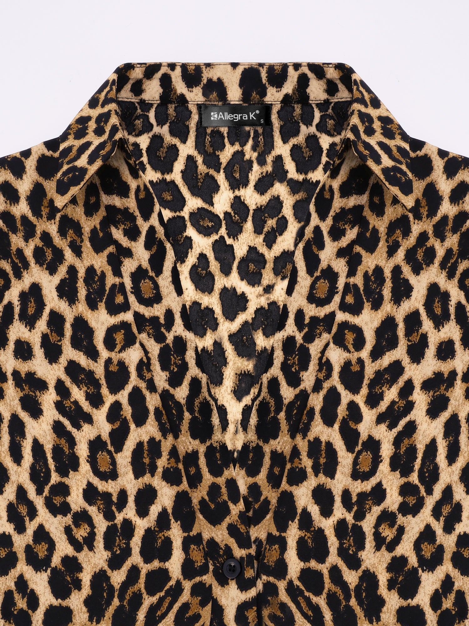 Leopard Print Wrap Blouse with Tie Waist Office to Evening Long Sleeves Top