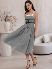Vintage Gingham Spaghetti Strap 1950s A-Line Flowy Midi Dress