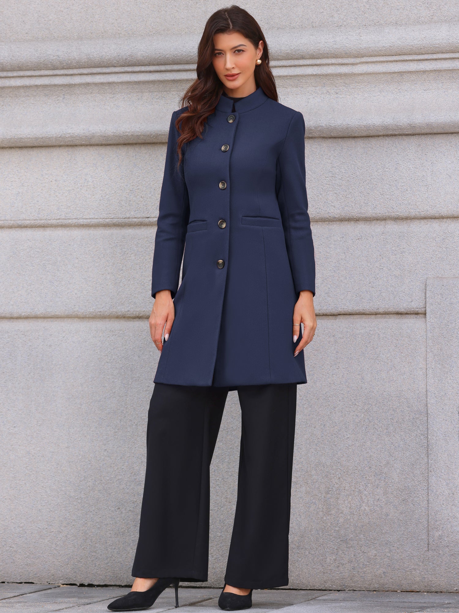 Stand Collar Single Breasted Mid-Long Overcoat