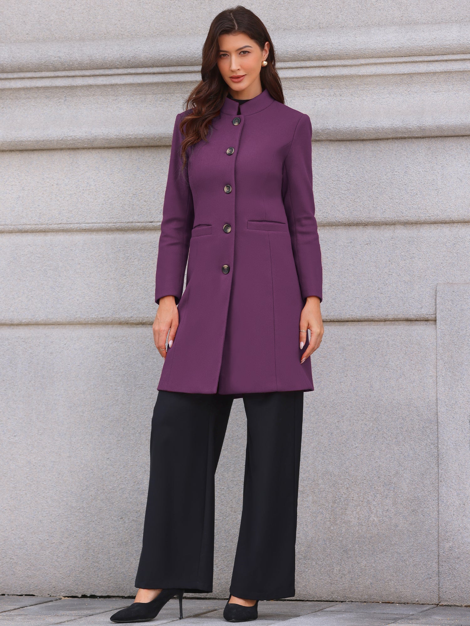 Stand Collar Single Breasted Mid-Long Overcoat