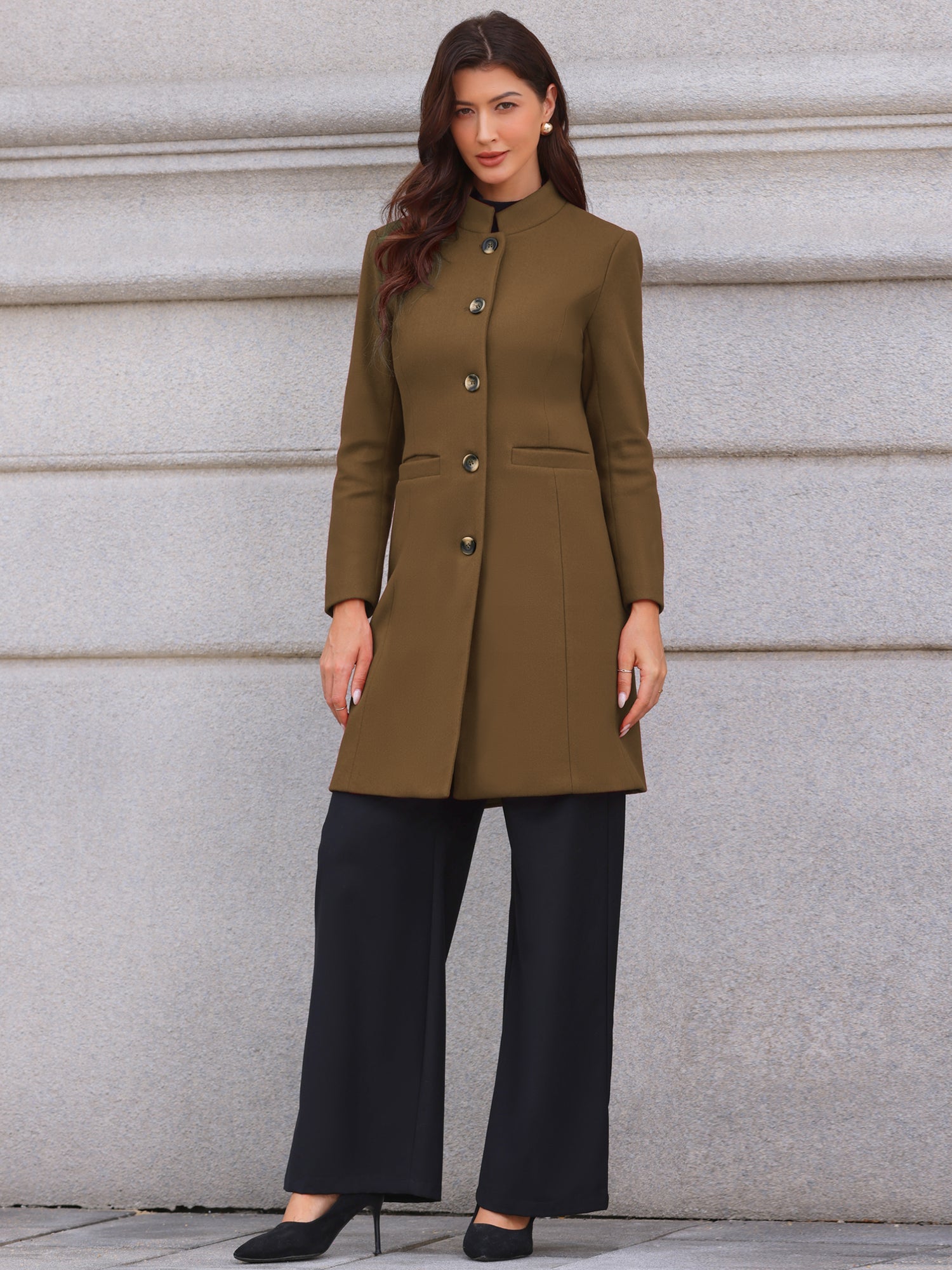 Stand Collar Single Breasted Mid-Long Overcoat