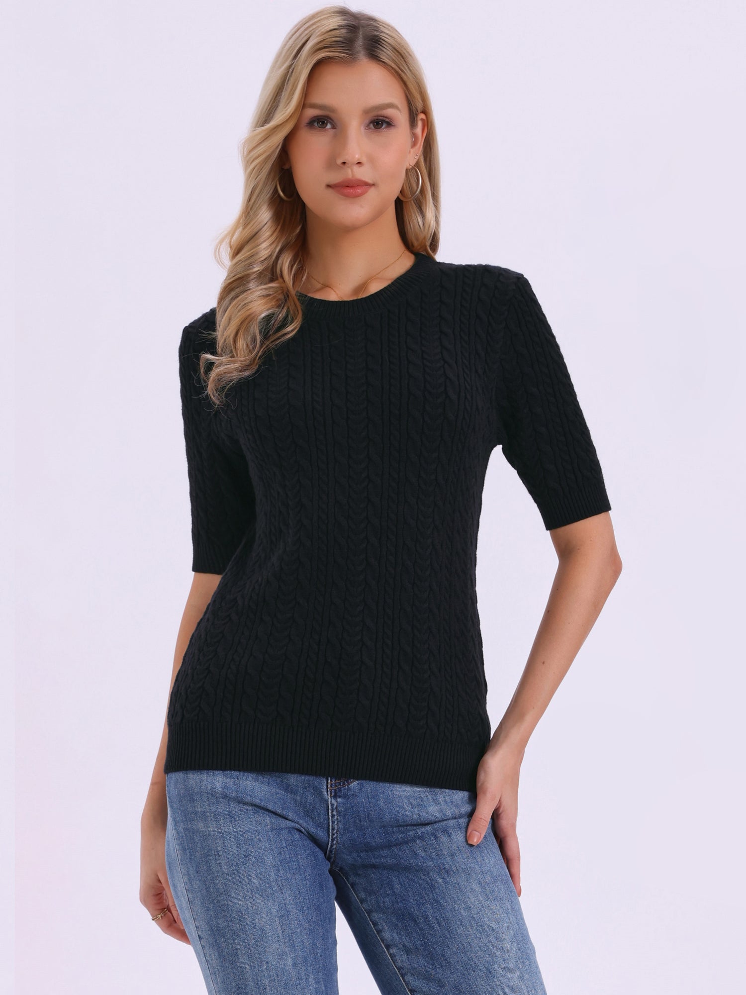 Short Sleeve Crew Neck Knit Casual Sweater Top