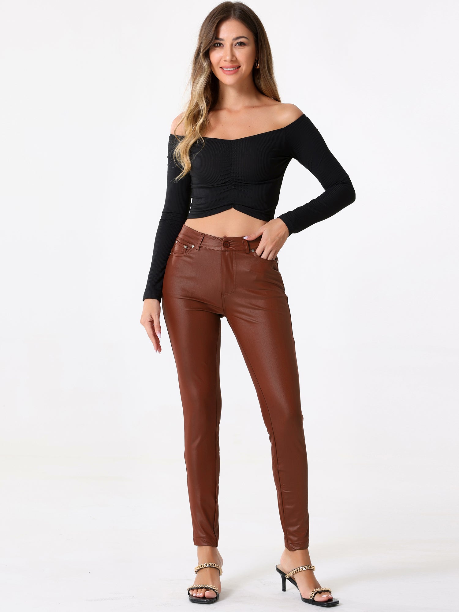 Faux Leather High Waist Stretch Slim Fit Motorcycle Legging Pants