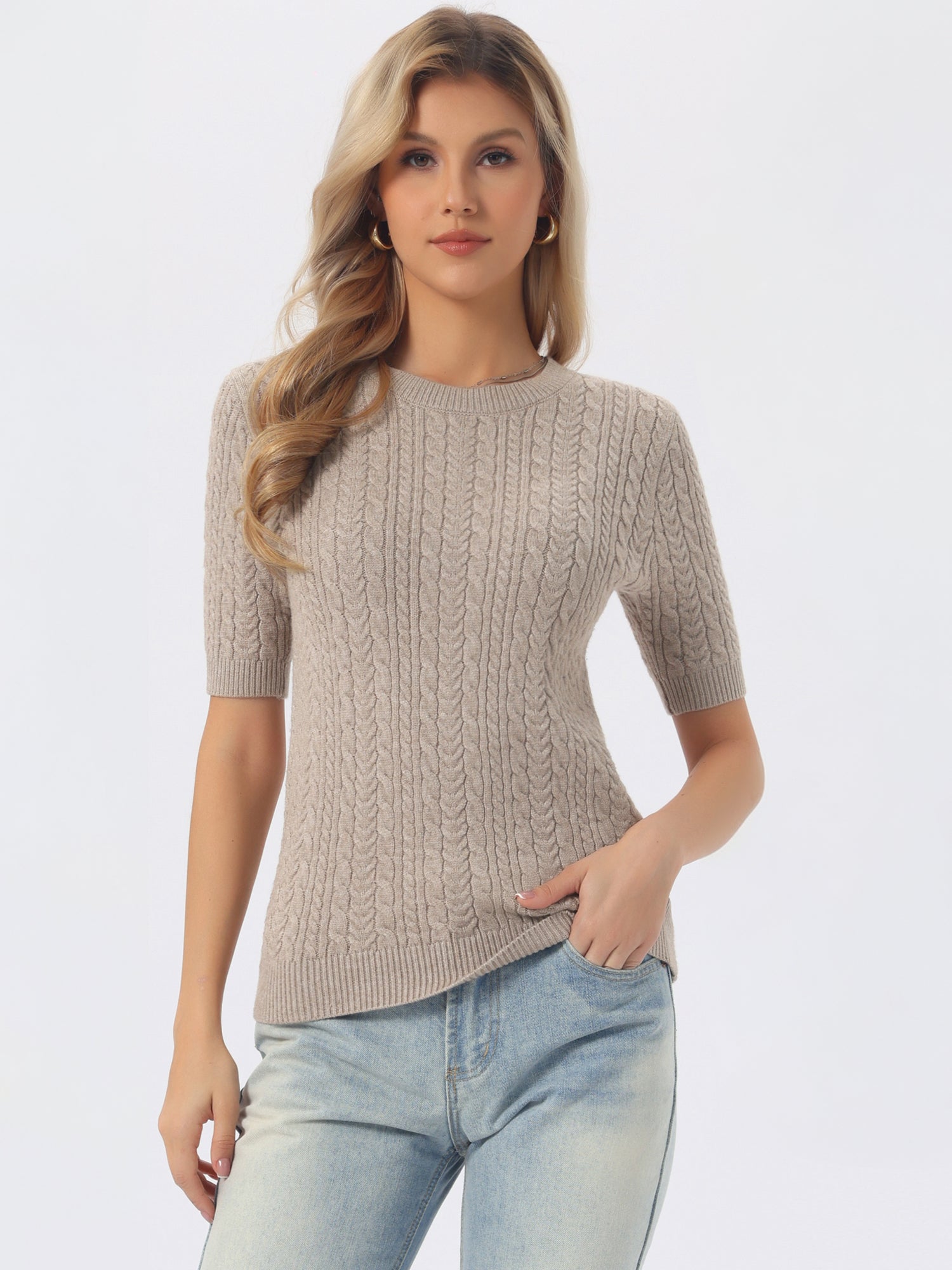 Short Sleeve Crew Neck Knit Casual Sweater Top