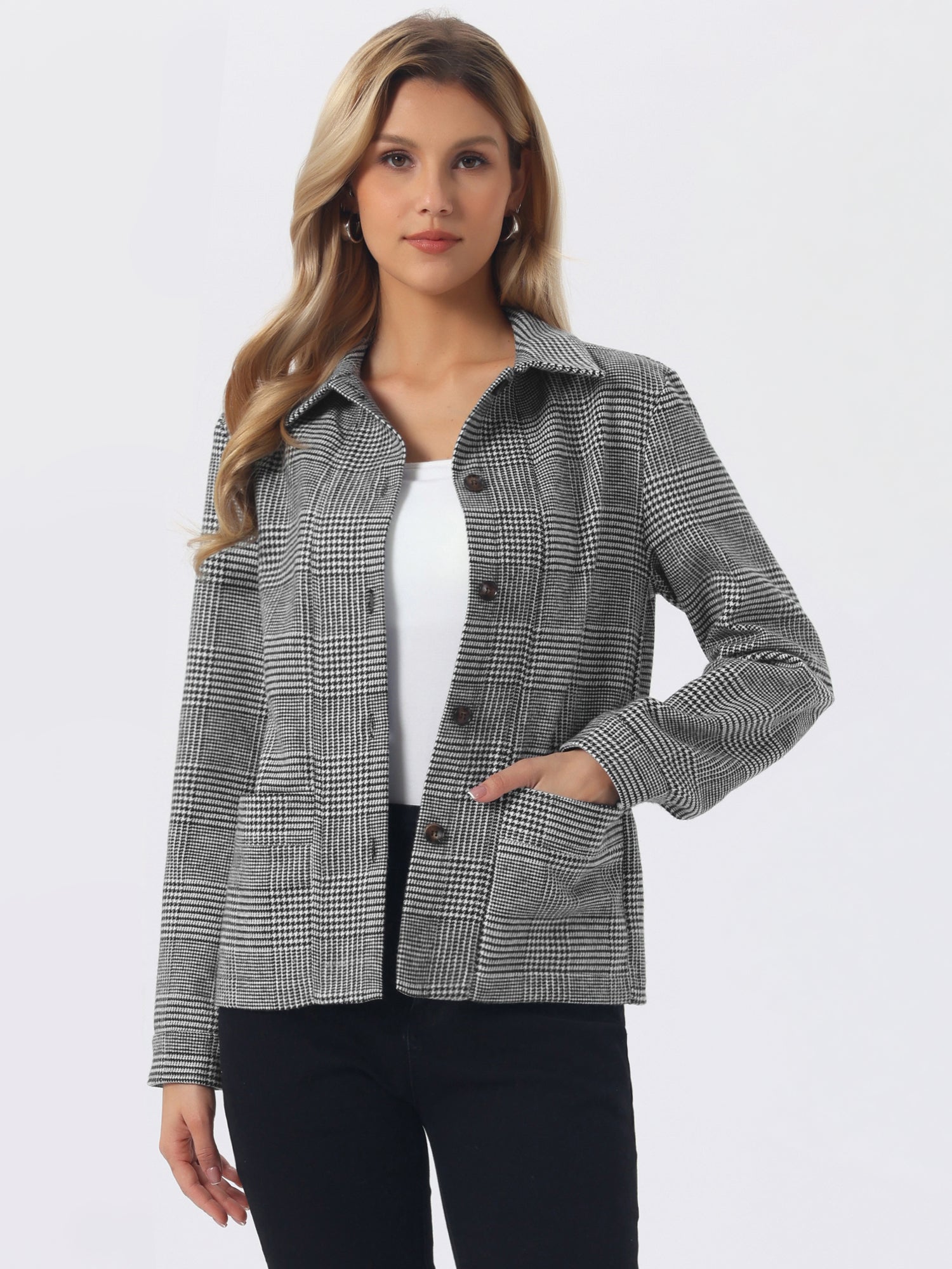 Casual Lapel Long Sleeve Plaid Button Down Jacket