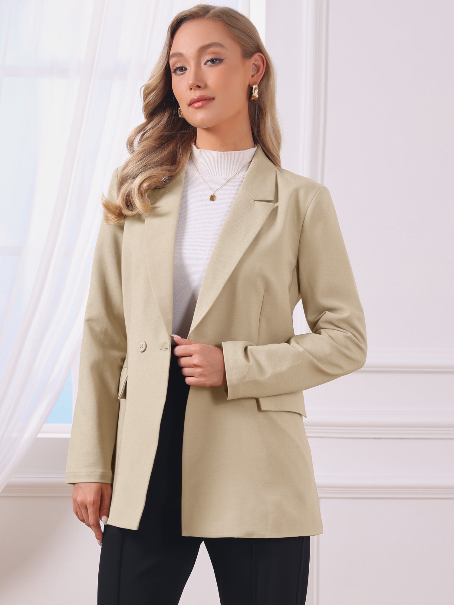 Long Sleeve Collared Business Casual Belted Work Blazer