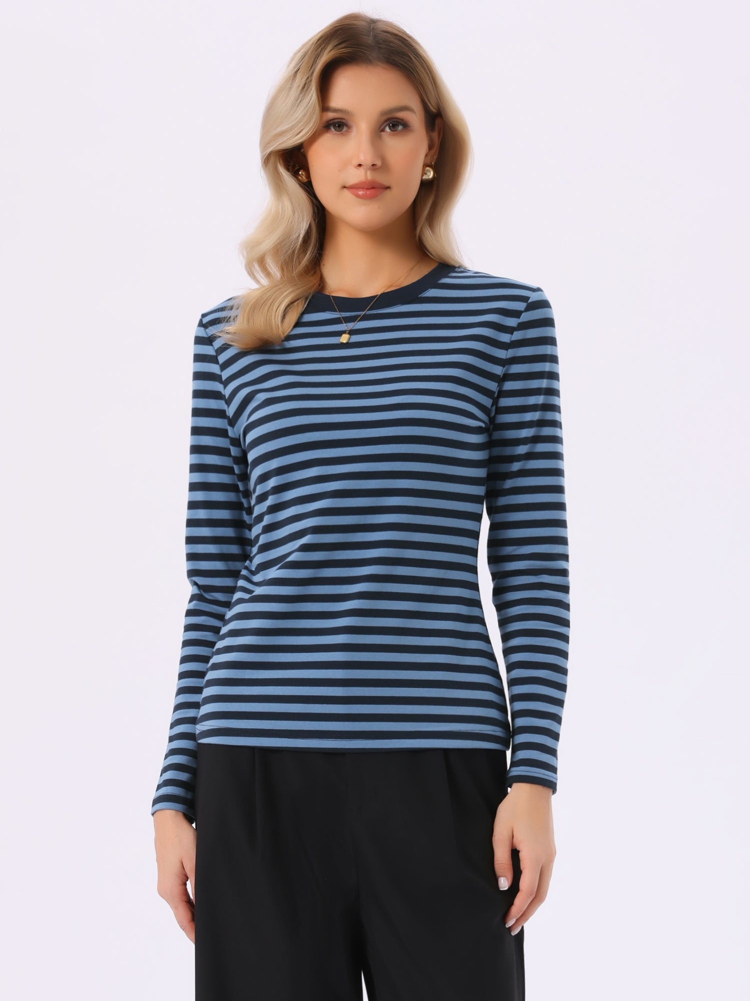 Striped Long Sleeve Crew Neck Casual Tops