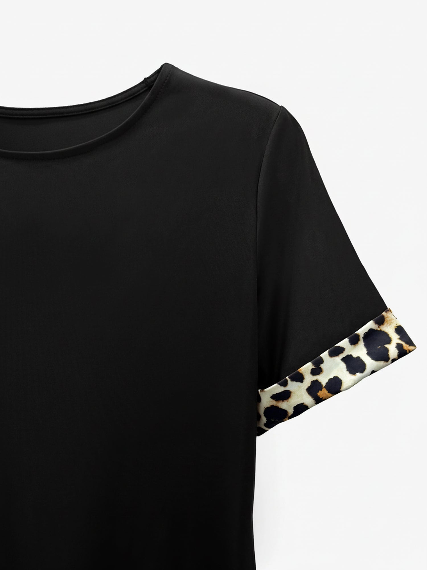 Leopard Print Patchwork Boat Neck Short Sleeve T-Shirt Dress