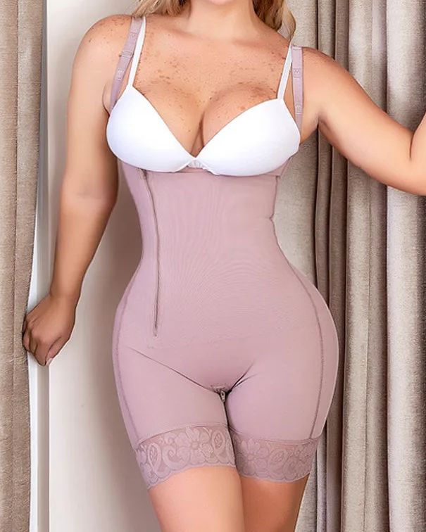Women High Back Fajas Front Closure Side Zipper Full Body Shaper Postpartum Bodysuit