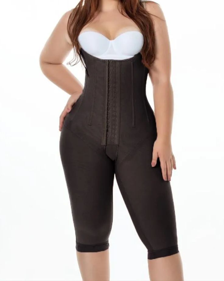 Women"s Compression Garment Three-Breasted Hook-Eye Shapewear Knee Length With Corset Boning