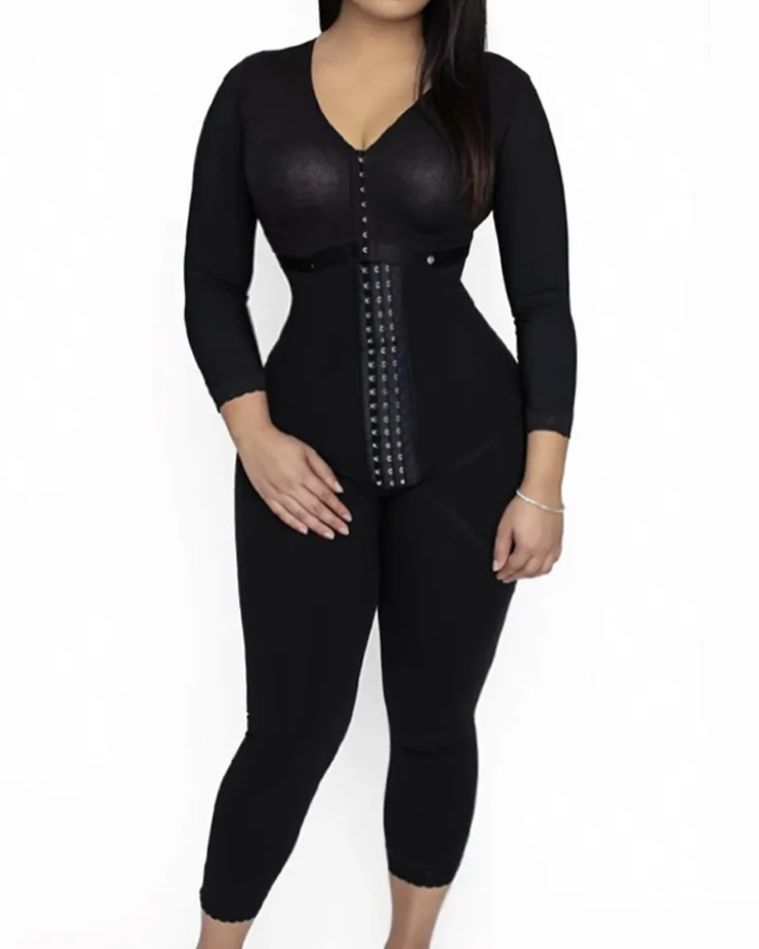Women Bodysuit Postpartumtummy Control Shapewear Long Sleeve Full Body Faja with Bra