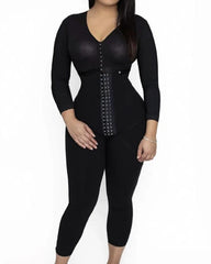 Women Bodysuit Postpartumtummy Control Shapewear Long Sleeve Full Body Faja with Bra