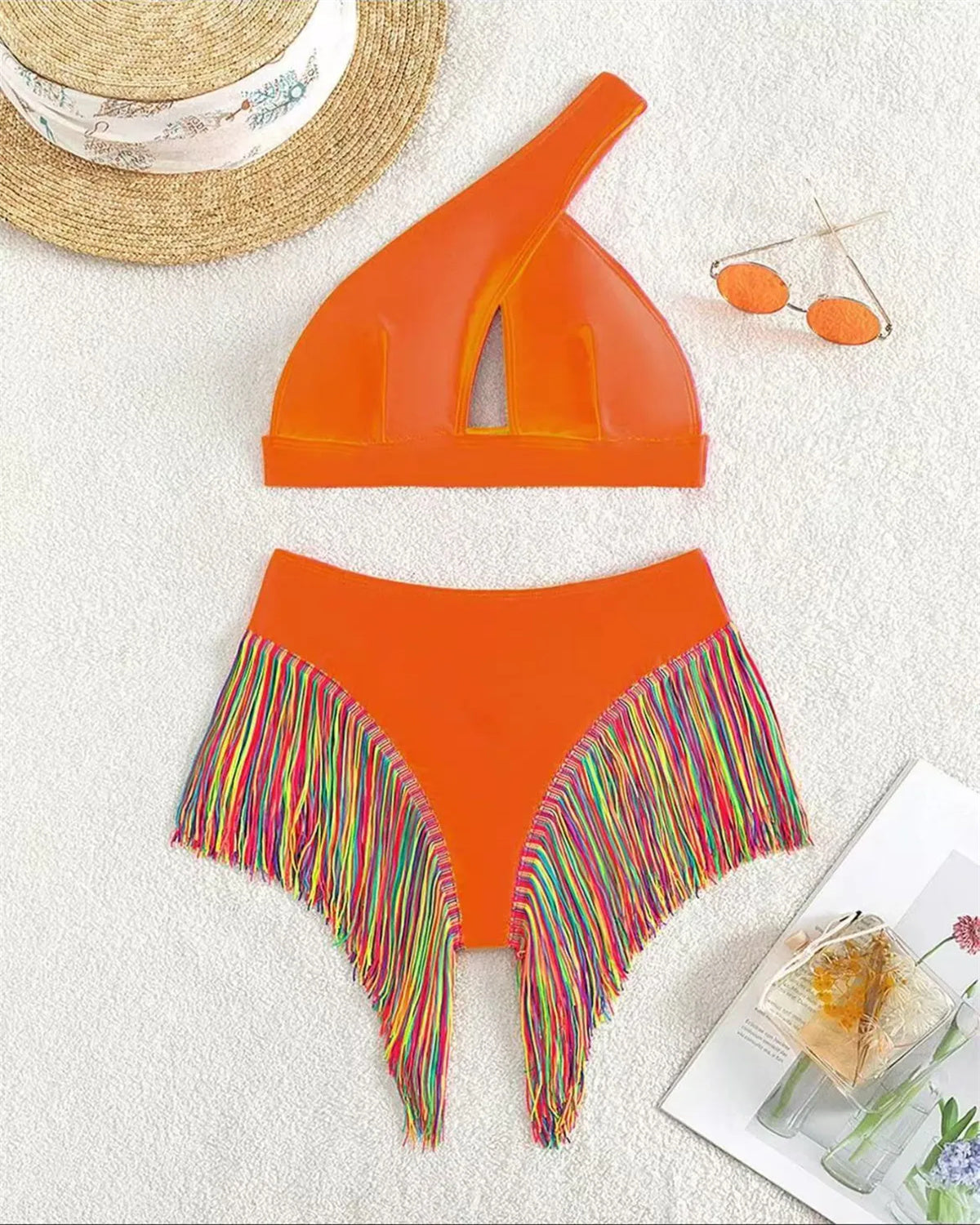 Women's Solid Color Fringe Hem Bikini