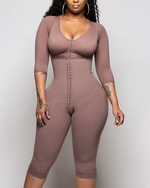 Bodyshaper For Women Hook And Eye Closure Long Sleeve Tummy Control  Breast Support Bodysuit Shapewear