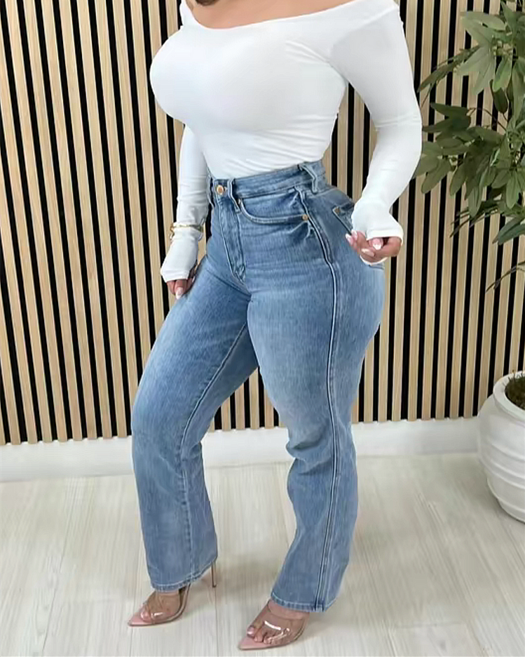 High compesion Rise Belly Control Flare Jeans