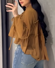 Women's Chiffon Ruffle Long Sleeve Shirt