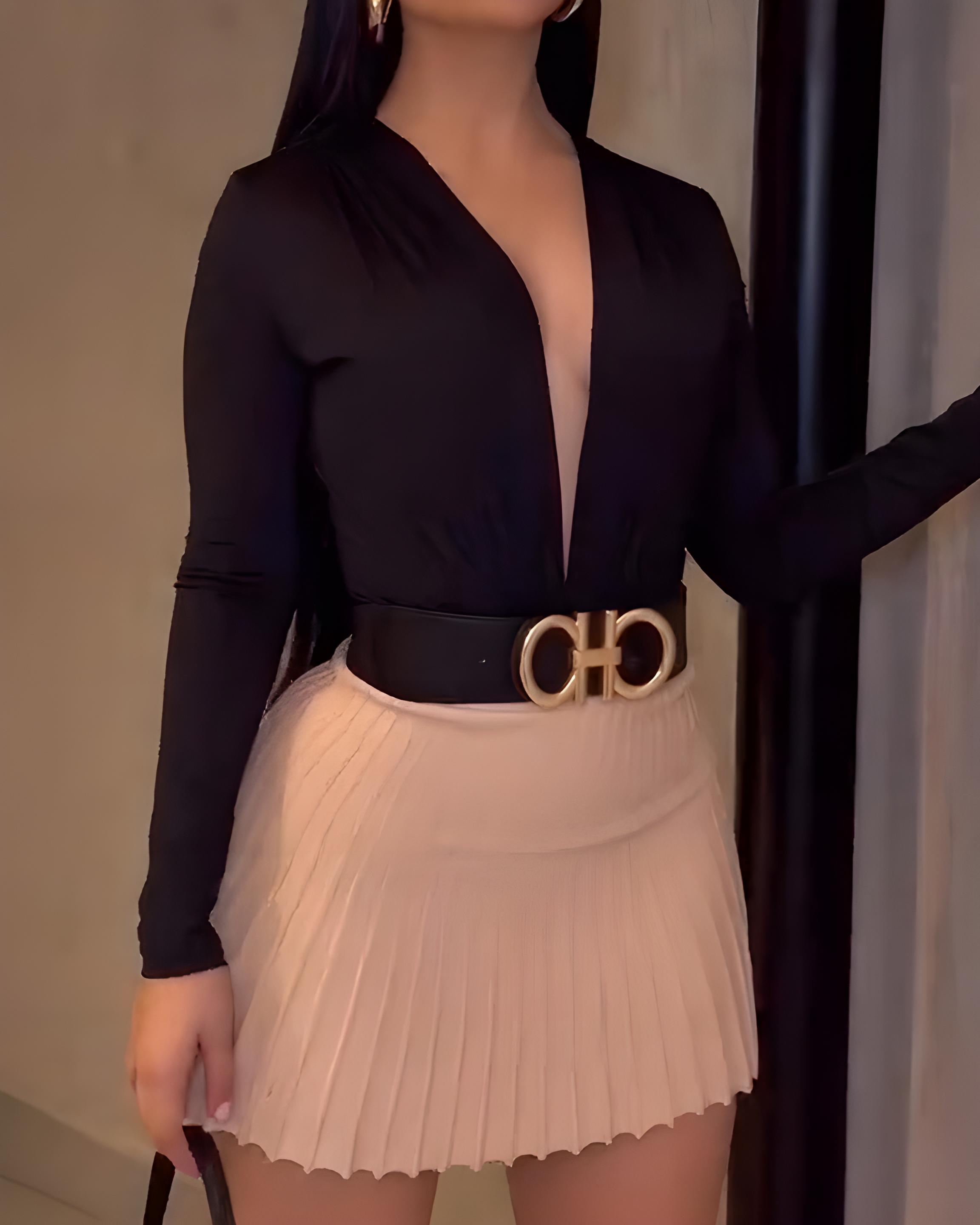 Women's Fashion Long-Sleeved Bodysuit Skirt 2-Piece Set