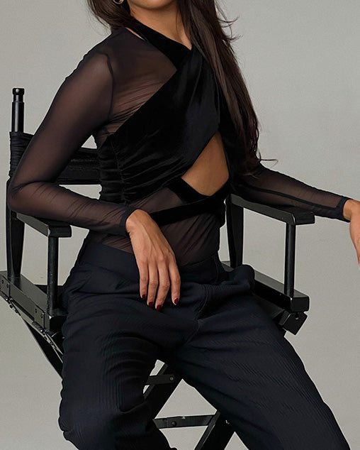 Cross-Cut Tight Long-Sleeved Jumpsuit