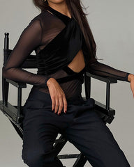 Cross-Cut Tight Long-Sleeved Jumpsuit
