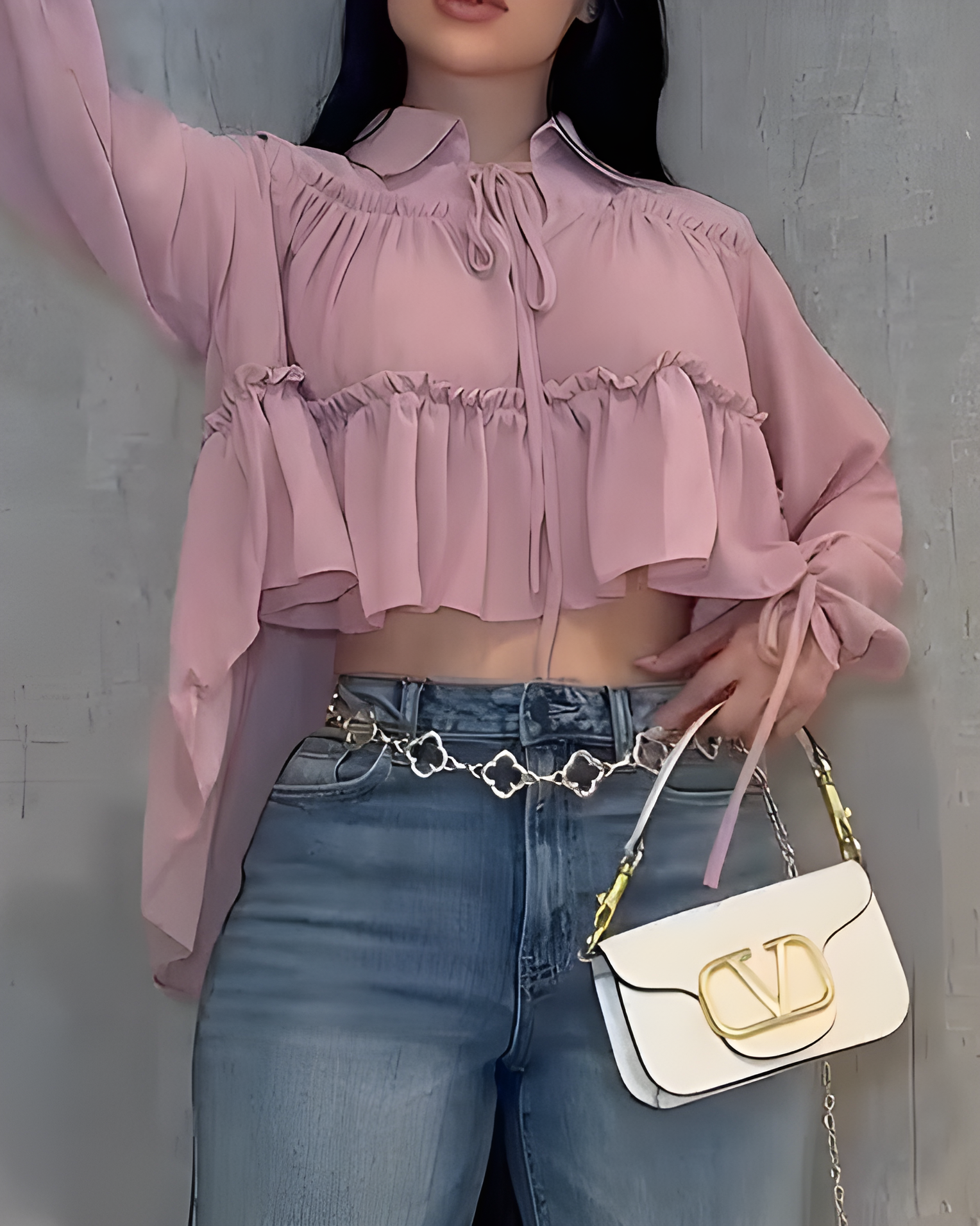 Women's Chiffon Ruffle Long Sleeve Shirt