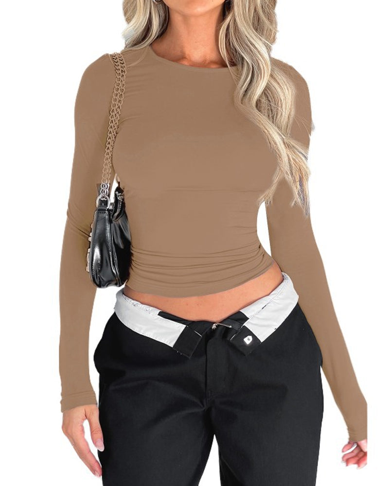 Solid Color Slim Fit Pullover Bottoming Shirt