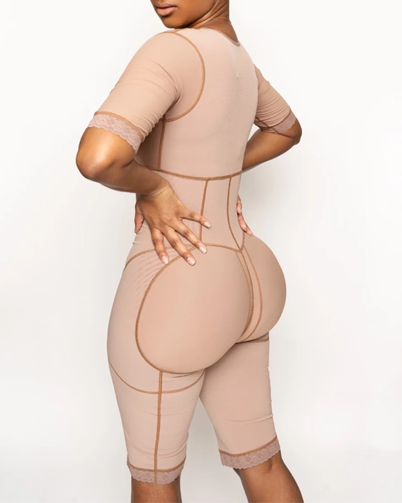 Full Body Bipper Bodysuit With Sleeves One-piece Postpartum Shapewear For Women Chest Cupport Hip Shaping Tummy Control Bodysuit