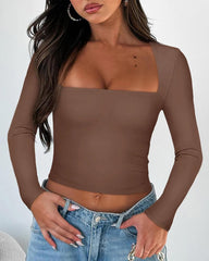 Long Sleeve Square Neck T-Shirt Top