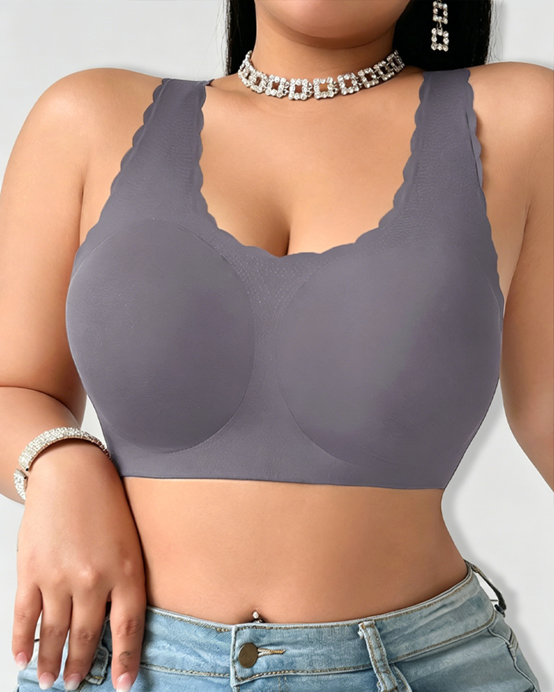 Seamless Scalloped Edge Heart Cutout Crisscross Back Wireless Bra