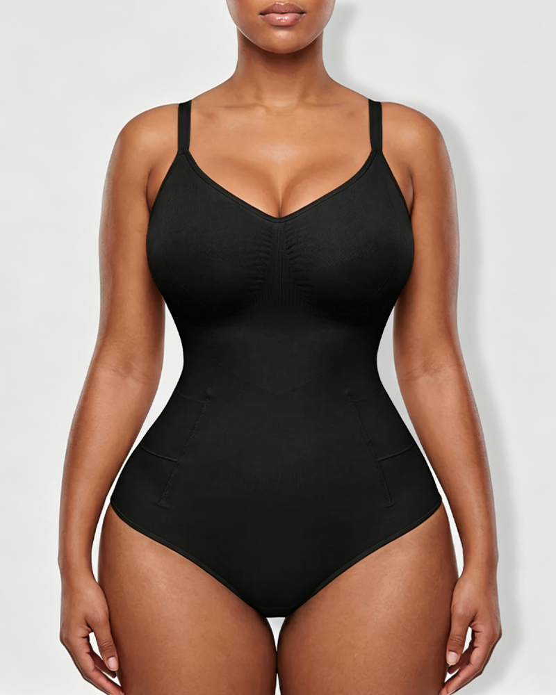 Deep V-Neck Adjustable Strap Back-Opening Bodysuit Shaper