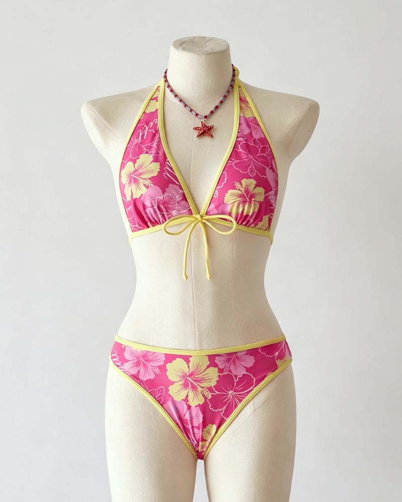 Beach Vacation Halter 3-Piece Skirted Bikini Swimsuit