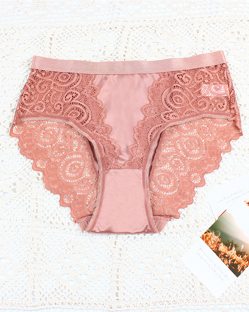 High-Waisted Breathable Color-Blocked Lace Floral Design