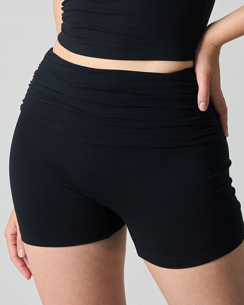 High Waist Ruched Fold-Over Yoga Biker Shorts