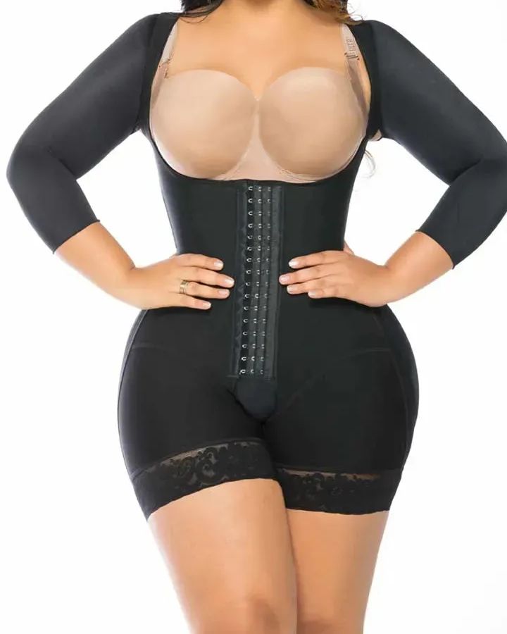 Women Full Body Waist Trainer Zipper Tummy Control Upper Arm Open Bust Slimmer Corset Shaper Girdle