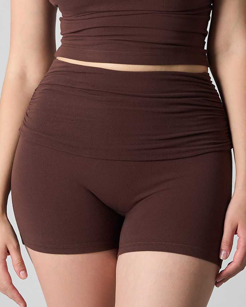 High Waist Ruched Fold-Over Yoga Biker Shorts