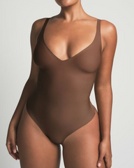 Seamless Deep V-Neck Adjustable Thong Bodysuit