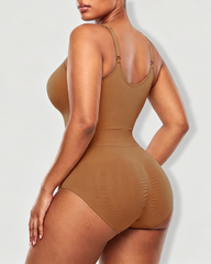 Deep V-Neck Adjustable Strap Back-Opening Bodysuit Shaper